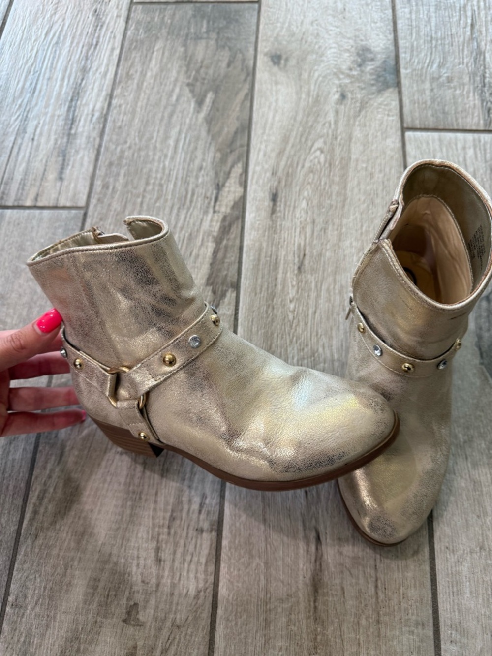 Metallic GoldAnkle Boots with Studded Harness